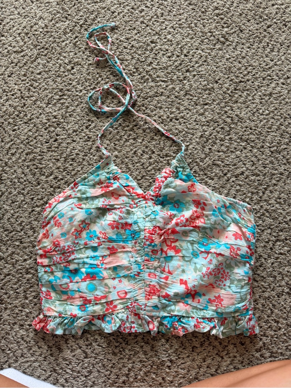 American Eagle Outfitters Floral Halter Crop Top - Turquoise & Coral